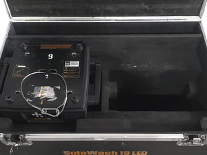 High End Systems Solawash 19 LED Moving Head Light w/ (2) Mounting Brackets, PSU Cables & Safety Cables in Wheeled Hard Case