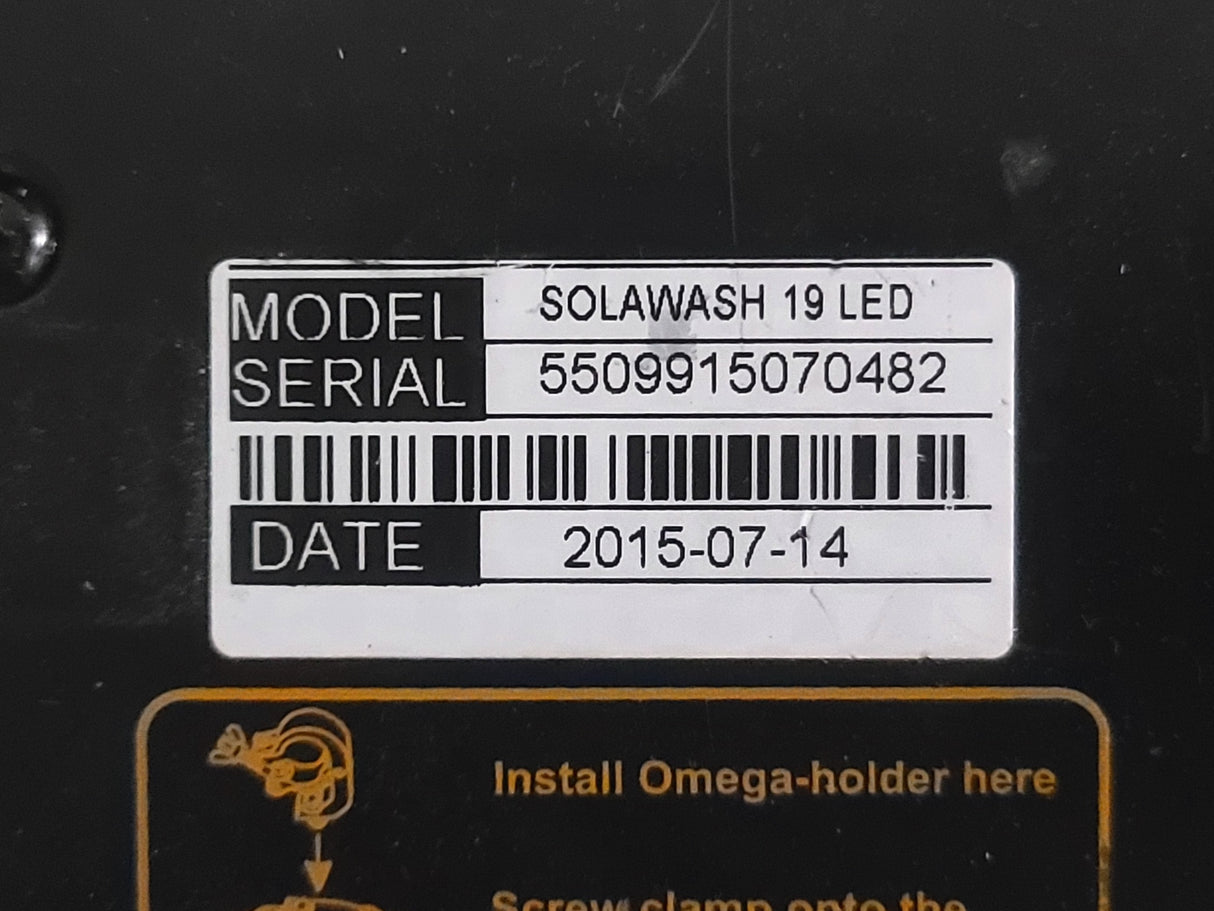 High End Systems Solawash 19 LED Moving Head Light w/ (2) Mounting Brackets, PSU Cables & Safety Cables in Wheeled Hard Case