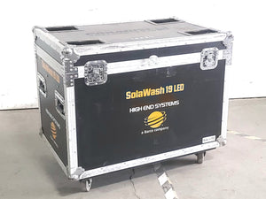 High End Systems Solawash 19 LED Moving Head Light w/ (2) Mounting Brackets, PSU Cables & Safety Cables in Wheeled Hard Case