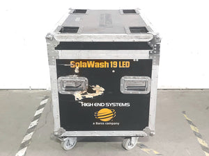 High End Systems Solawash 19 LED Moving Head Light w/ (2) Mounting Brackets, PSU Cables & Safety Cables in Wheeled Hard Case