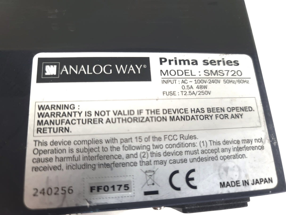 Analog Way Prima SMS720 Series 7x2 Seamless Matrix Video Switcher