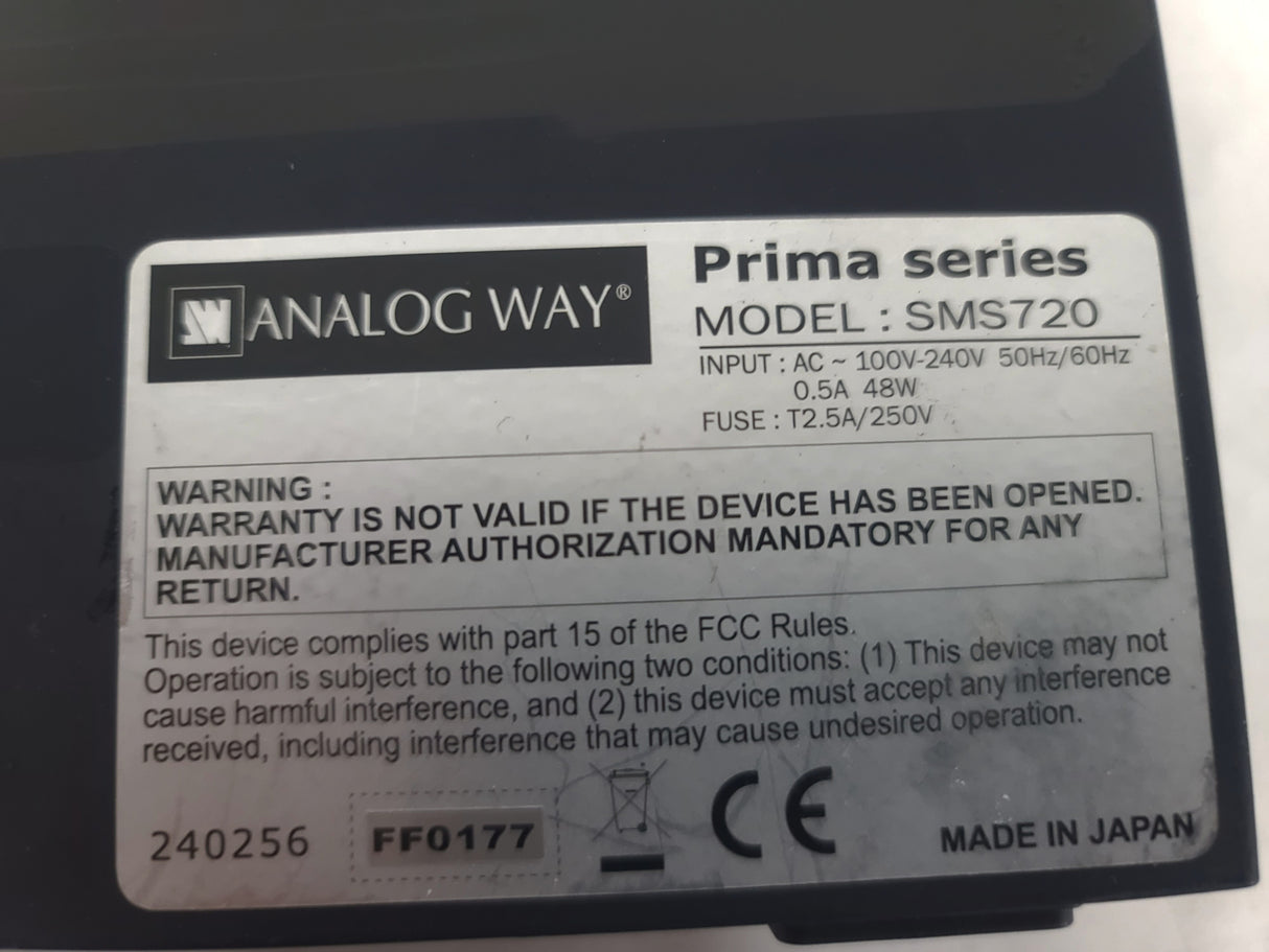 Analog Way Prima SMS720 Series 7x2 Seamless Matrix Video Switcher