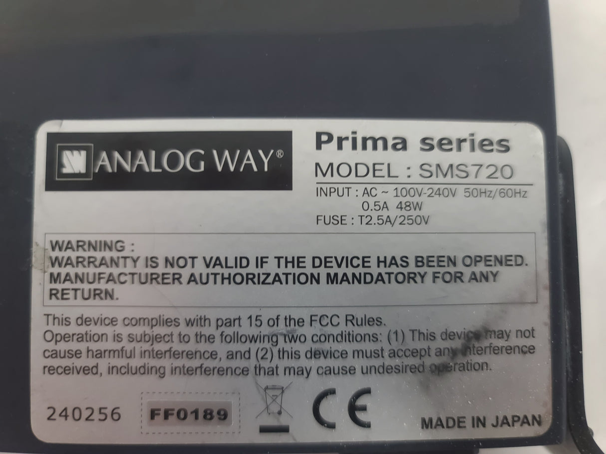 Analog Way Prima Series SMS720 7x2 Seamless Matrix Video Switcher