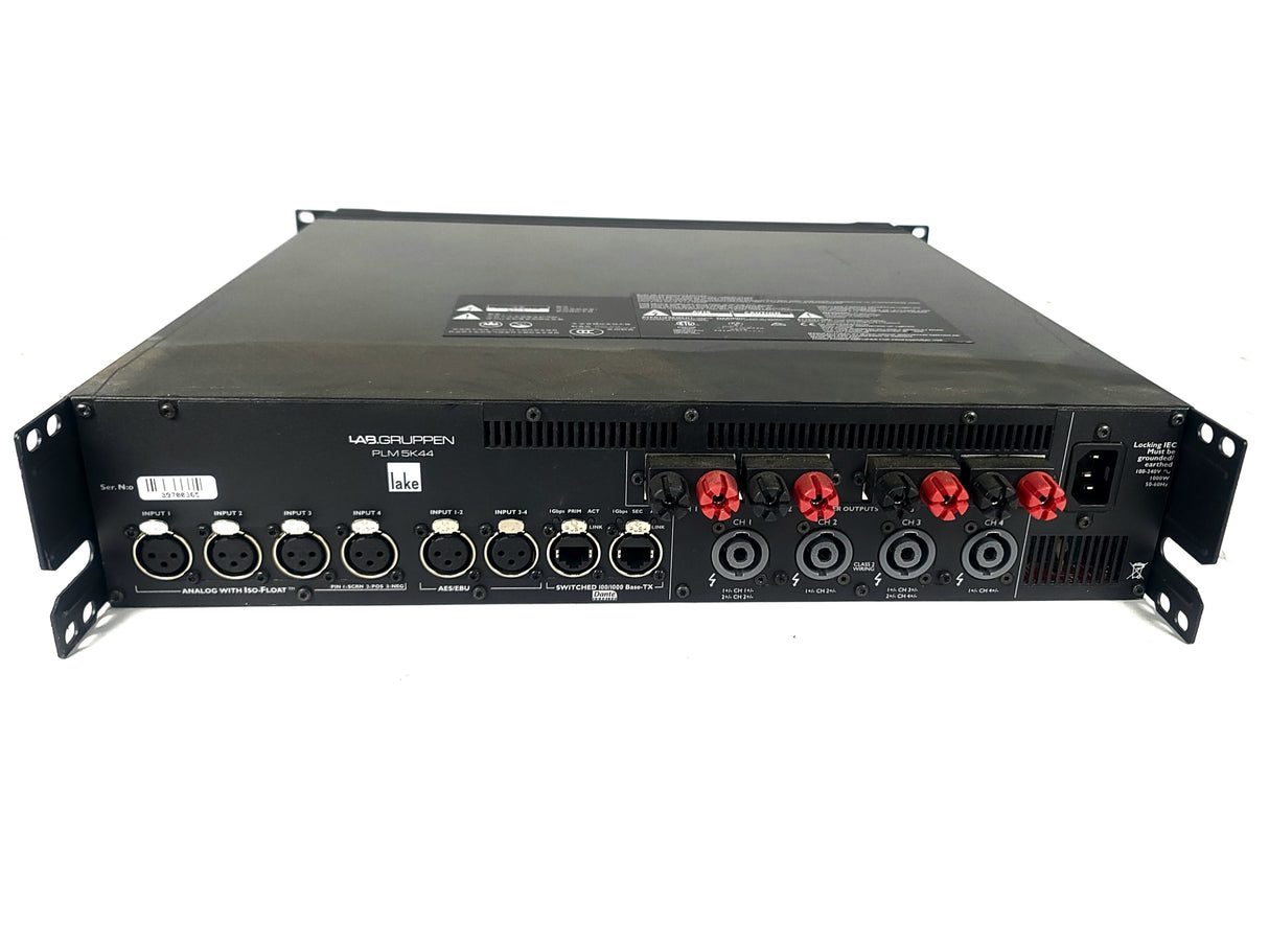 Lab Gruppen PLM5K44 BP 5,000 Watt Amplifier w/ 4 Flexible Output Channels, Lake Digital Signal Processing and Digital Audio Networking for Touring Applications