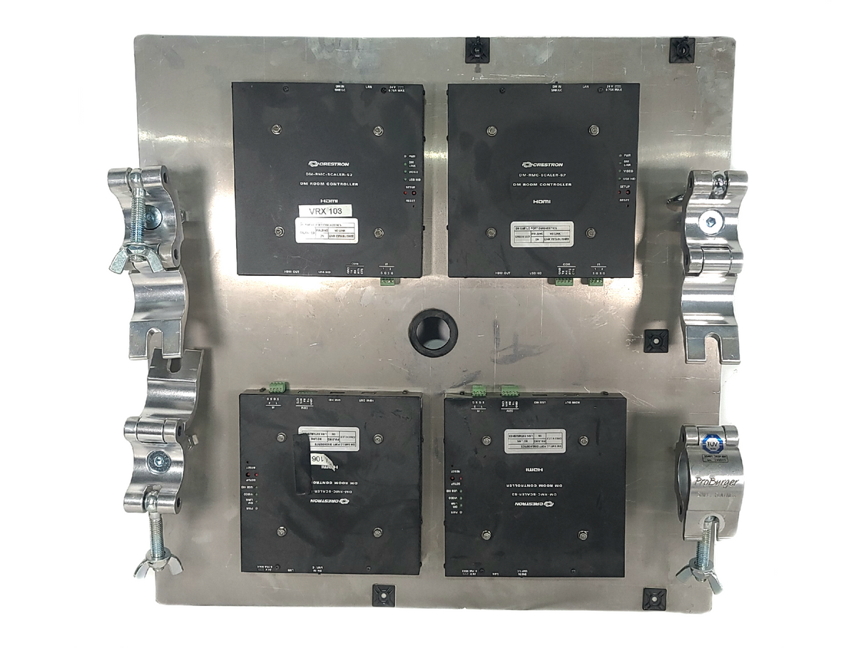 (12) Crestron DM-RMC-SCALER-S2 DigitalMedia 8G Single-Mode Fiber Receiver & Room Controller w/ (8) Mounting Brackets & (3) Mounting Panels