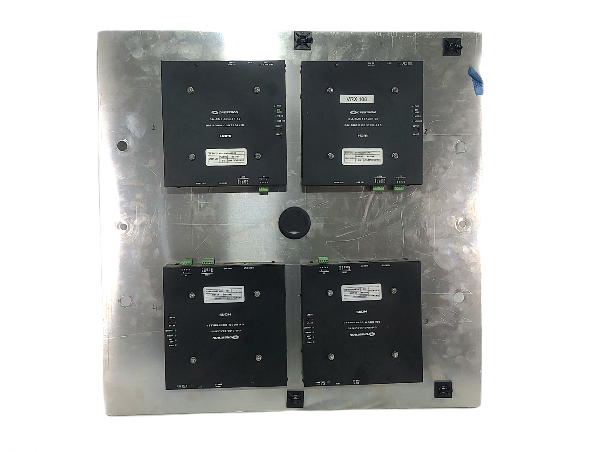 (12) Crestron DM-RMC-SCALER-S2 DigitalMedia 8G Single-Mode Fiber Receiver & Room Controller w/ (8) Mounting Brackets & (3) Mounting Panels
