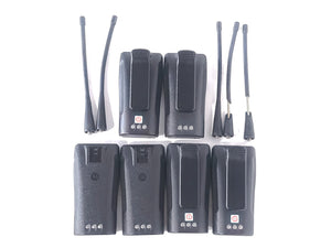 (6) Motorola CP200 Portable Two-Way Radios w/ 6-In-One Charging Bay (1 BAD DOCK) in Shipping Box