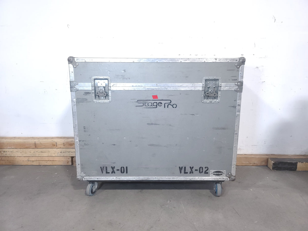 (2) Vari-Lite VLX Wash Moving Head Lights w/ (4) Mounting Brackets & (4) Mounting Clamp in Wheeled Road Case