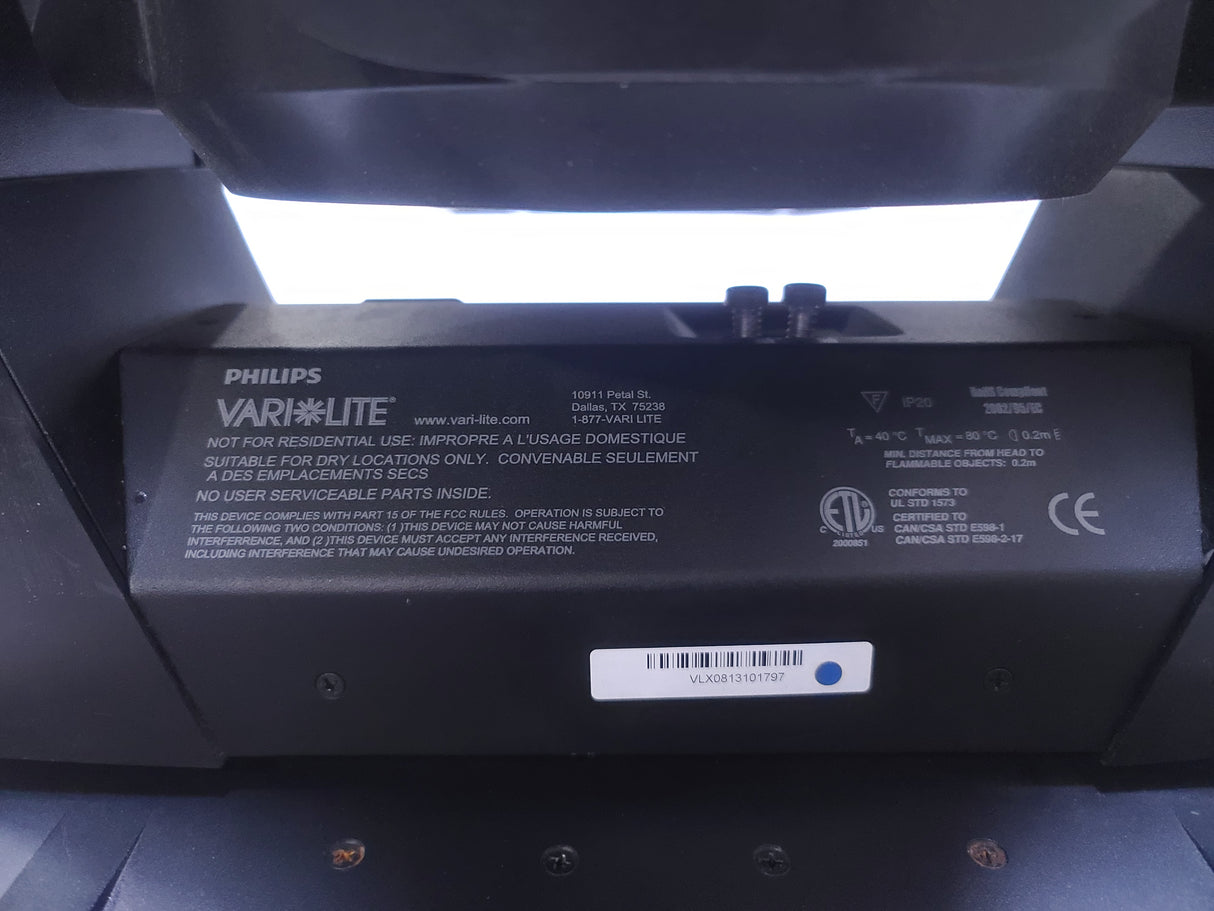 (2) Vari-Lite VLX Wash Moving Head Lights w/ (4) Mounting Brackets & (4) Mounting Clamp in Wheeled Road Case