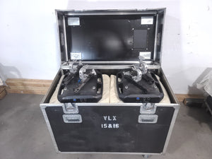 (2) Vari-Lite VLX Wash Moving Head Lights w/ (4) Mounting Brackets & (4) Mounting Clamp in Wheeled Road Case