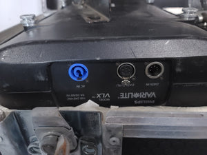 (2) Vari-Lite VLX Wash Moving Head Lights w/ (4) Mounting Brackets & (4) Mounting Clamp in Wheeled Road Case