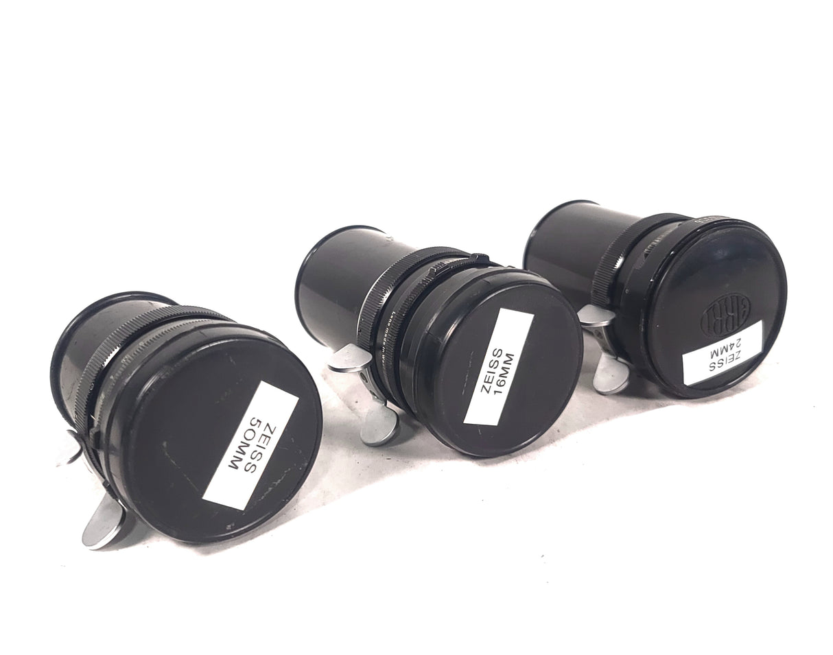 (3) Zeiss Camera Lenses (16mm, 24mm and 50mm)