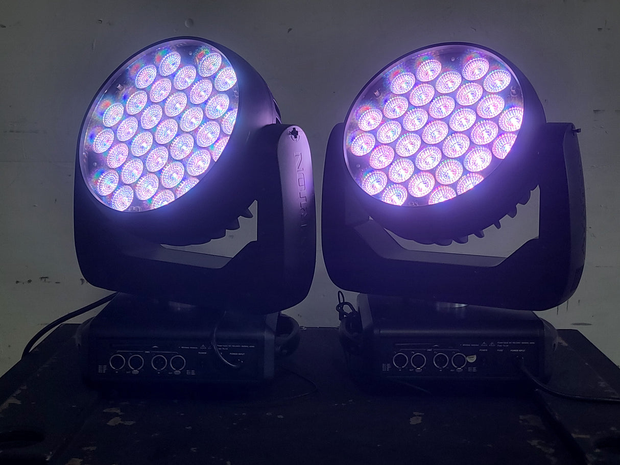 (4) Ayrton Wildsun 500C Moving LED Head Light  w/ Clamps & Safety Cables in Wheeled Road Case