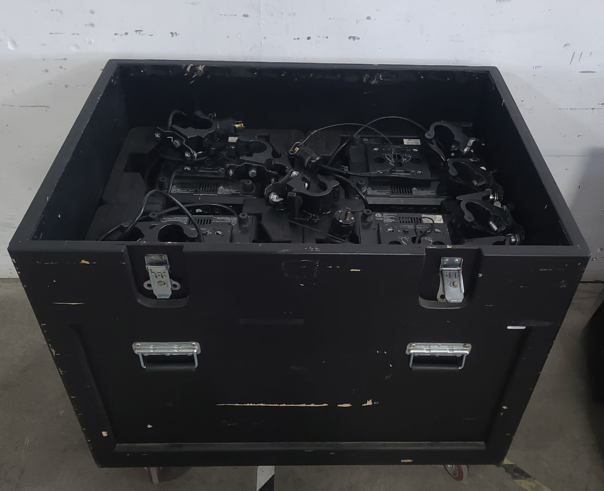 (4) Ayrton Wildsun 500C Moving LED Head Light  w/ Clamps & Safety Cables in Wheeled Road Case