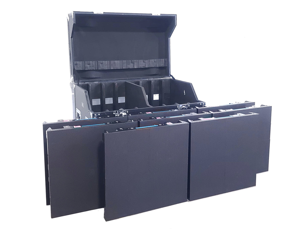 (120) Refresh LED 3.9mm 500x500 Indoor LED VIdeo Wall Panels w/ Cables & Hardware in (17) Wheeled Road Cases
