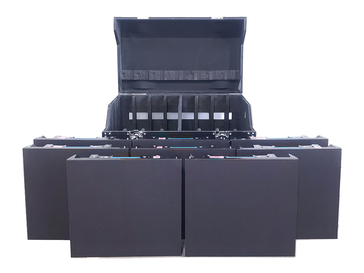 (120) Refresh LED 3.9mm 500x500 Indoor LED VIdeo Wall Panels w/ Cables & Hardware in (17) Wheeled Road Cases