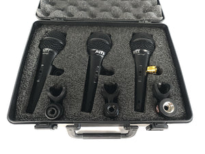 (3) Behringer XM1800S Wired Microphones w/ (3) Microphone Clips in Hard Carry Case