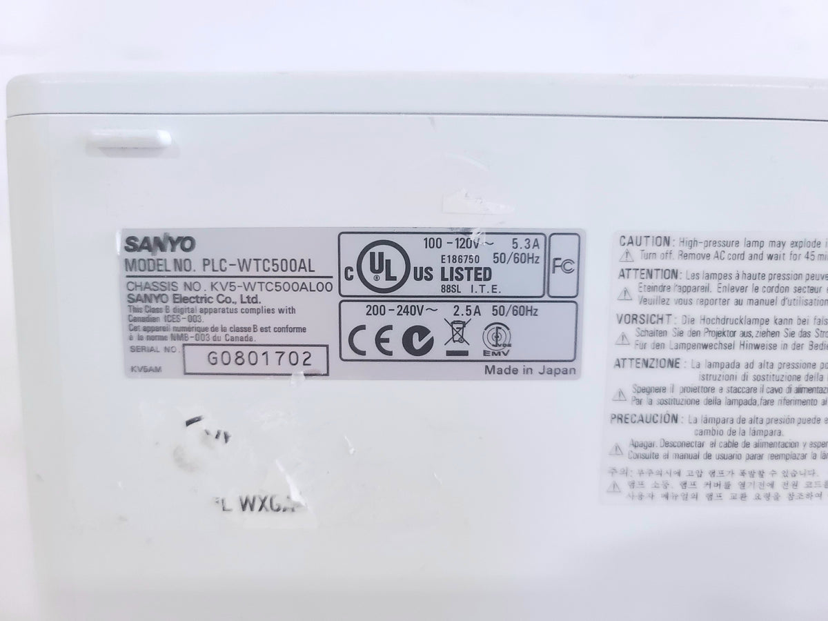 Sanyo PLC-WTC500AL 5,000 Lumens 5K WUXGA LCD Large Venue Projector NO LENS w/ Remote