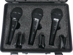 (3) Behringer XM1800S Wired Microphones (BAD RATTLING) w/ (3) Microphone Clips in Hard Carry Case