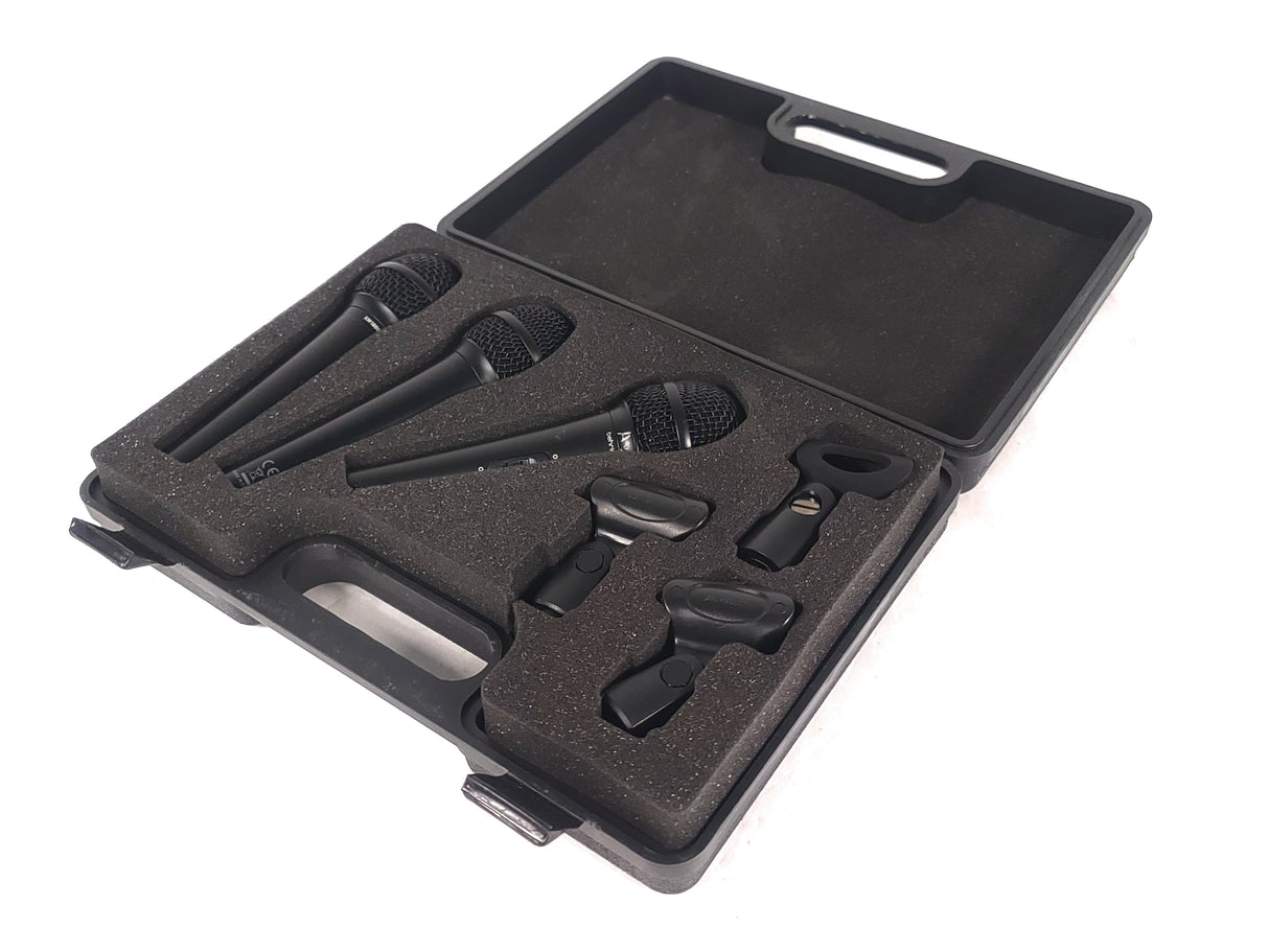 (3) Behringer XM1800S Wired Microphones w/ (3) Microphone Clips in Hard Carry Case