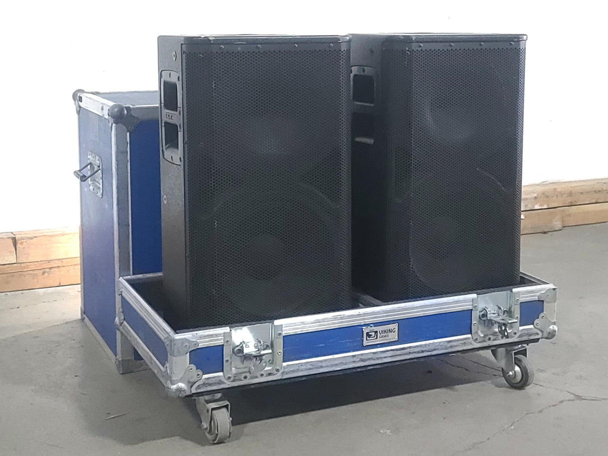 (2) QSC HPR122i 12" Two-Way Powered Speakers in Wheeled Road Case
