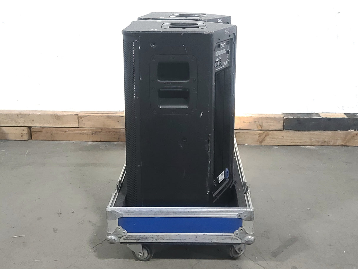 (2) QSC HPR122i 12" Two-Way Powered Speakers in Wheeled Road Case