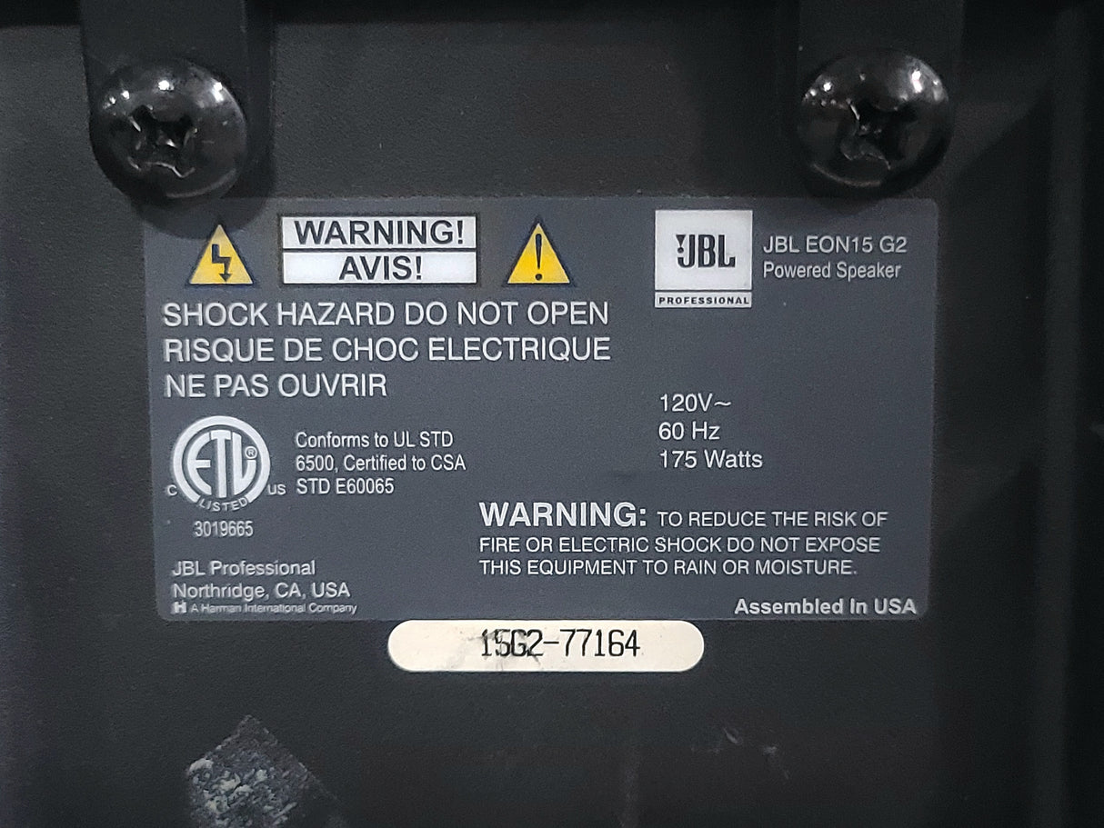 (2) JBL EON15-G2 15" 2-Way Passive Speaker