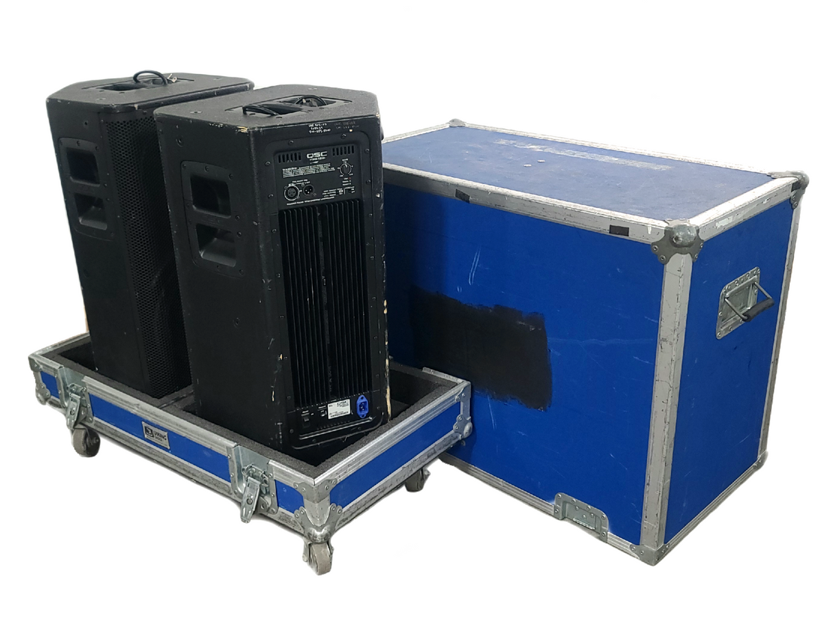 (2) QSC HPR122i 12" Two-Way Powered Speakers in Wheeled Road Case