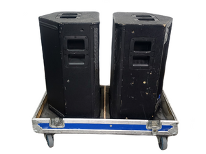 (2) QSC K12 Powered Speakers in Wheeled Road Case