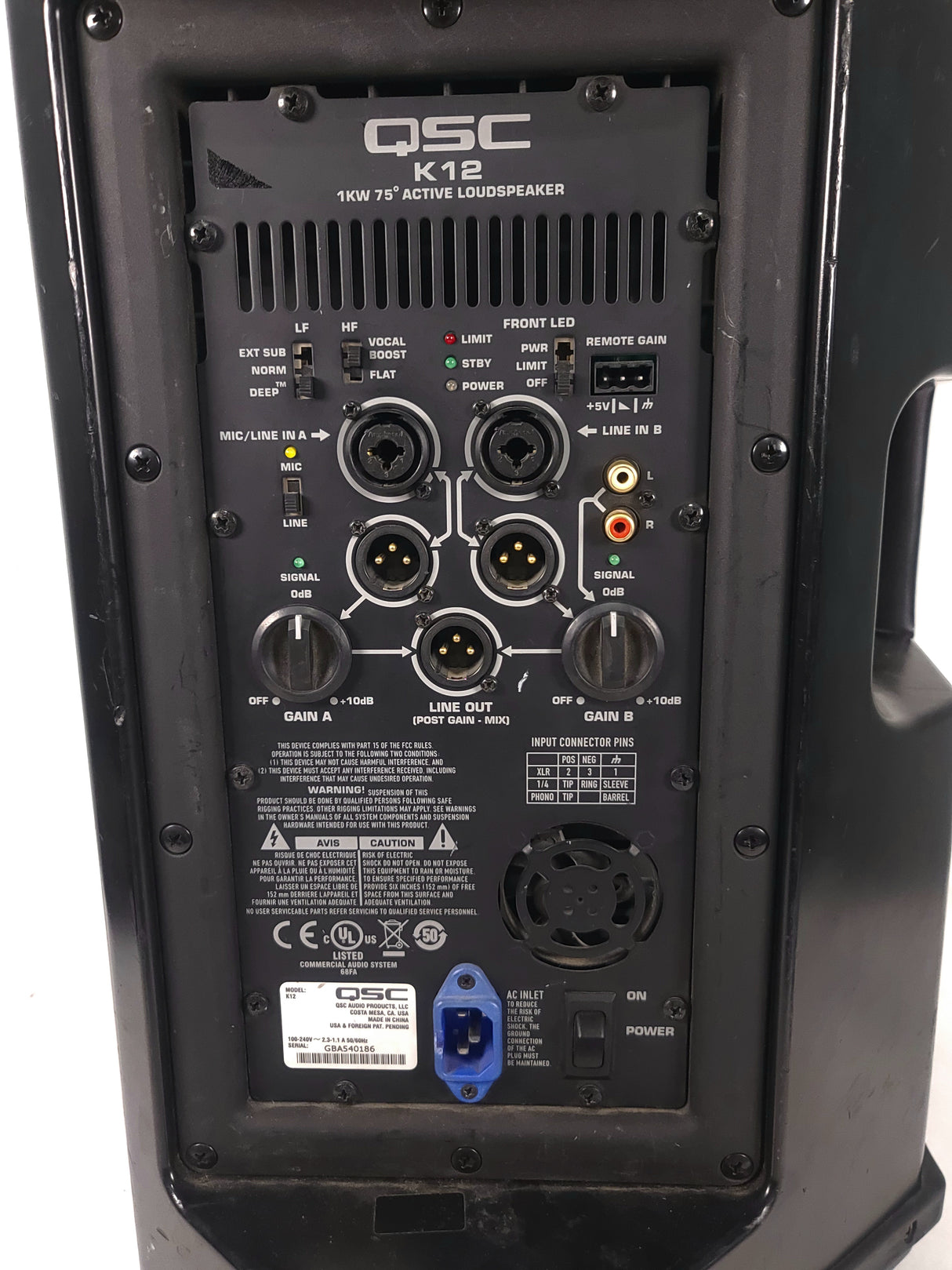 (2) QSC K12 Powered Speakers in Wheeled Road Case