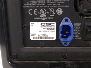 (2) QSC K12 Powered Speakers in Wheeled Road Case