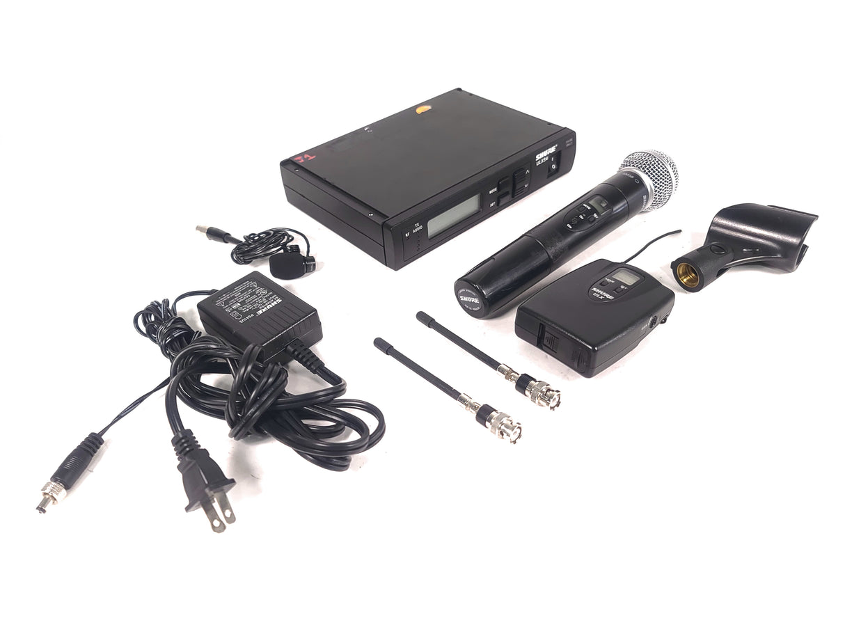 Shure ULXS4 Wireless Receiver Kit (J1: 554-590MHz) w/ Shure ULX2 Handheld Transmitter w/ SM58 Mic Capsule, ULX1 Belt Pack, (2) Antennas in Hard Carry Case