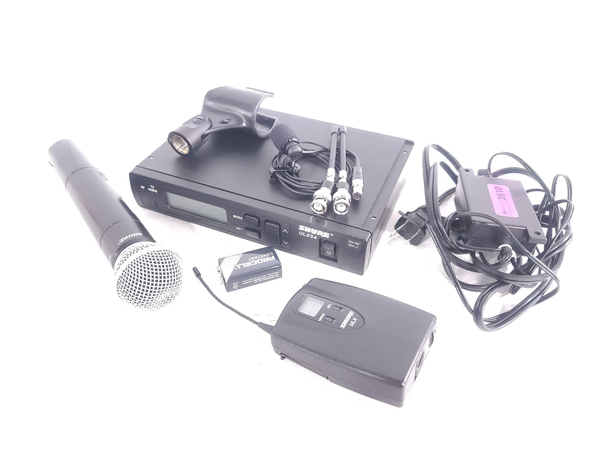 Shure ULXS4 Wireless Receiver Kit (J1: 554-590MHz) w/ ULX2 Handheld Transmitter w/ SM58 Mic Capsule, ULX1 Belt Pack, (2) Antennas, & PSU in Hard Carry Case