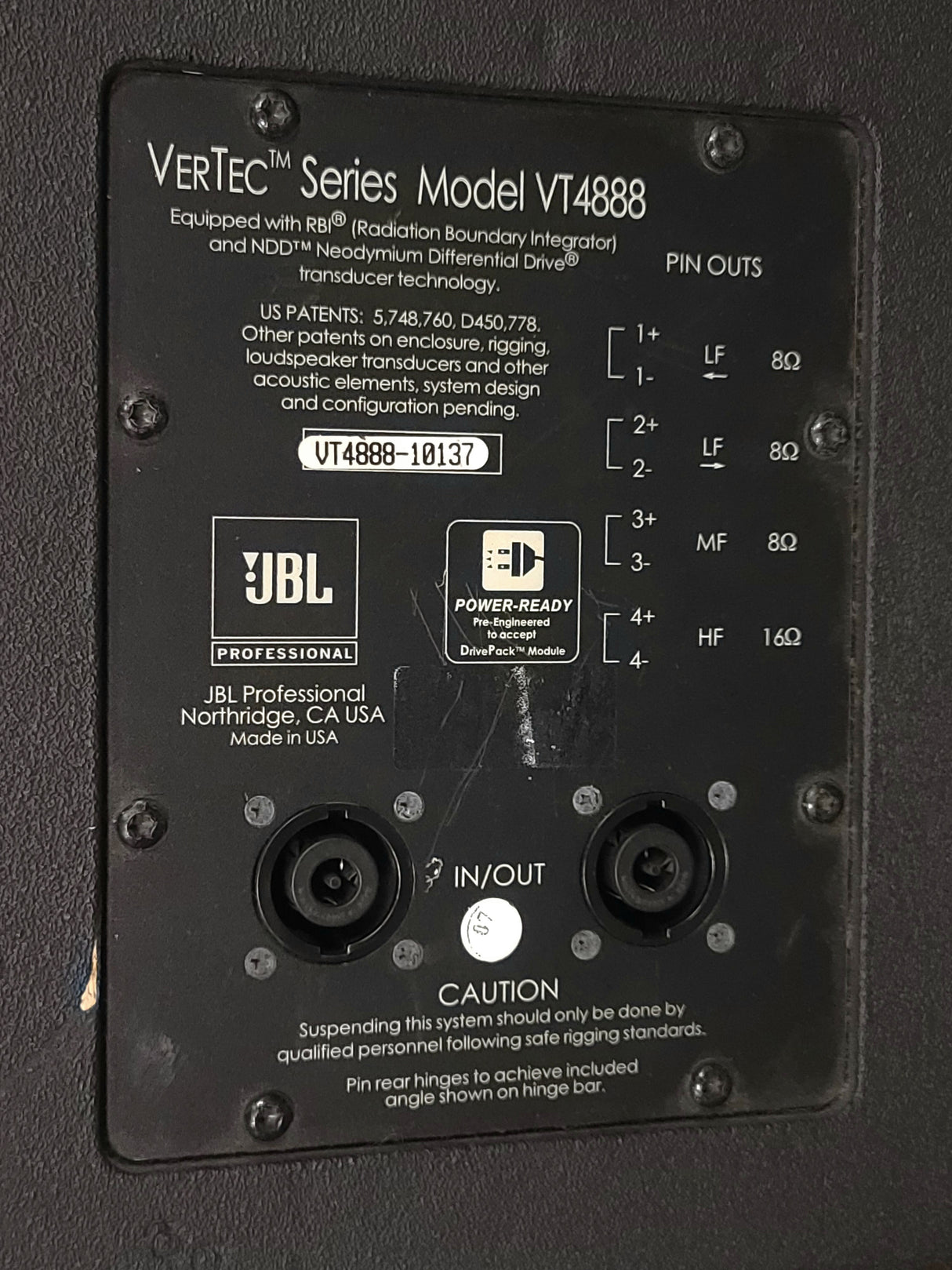 JBL VT4888 VerTec Series 3-Way Passive Line Array Speaker w/ Wheeled Dolly and Soft Cover