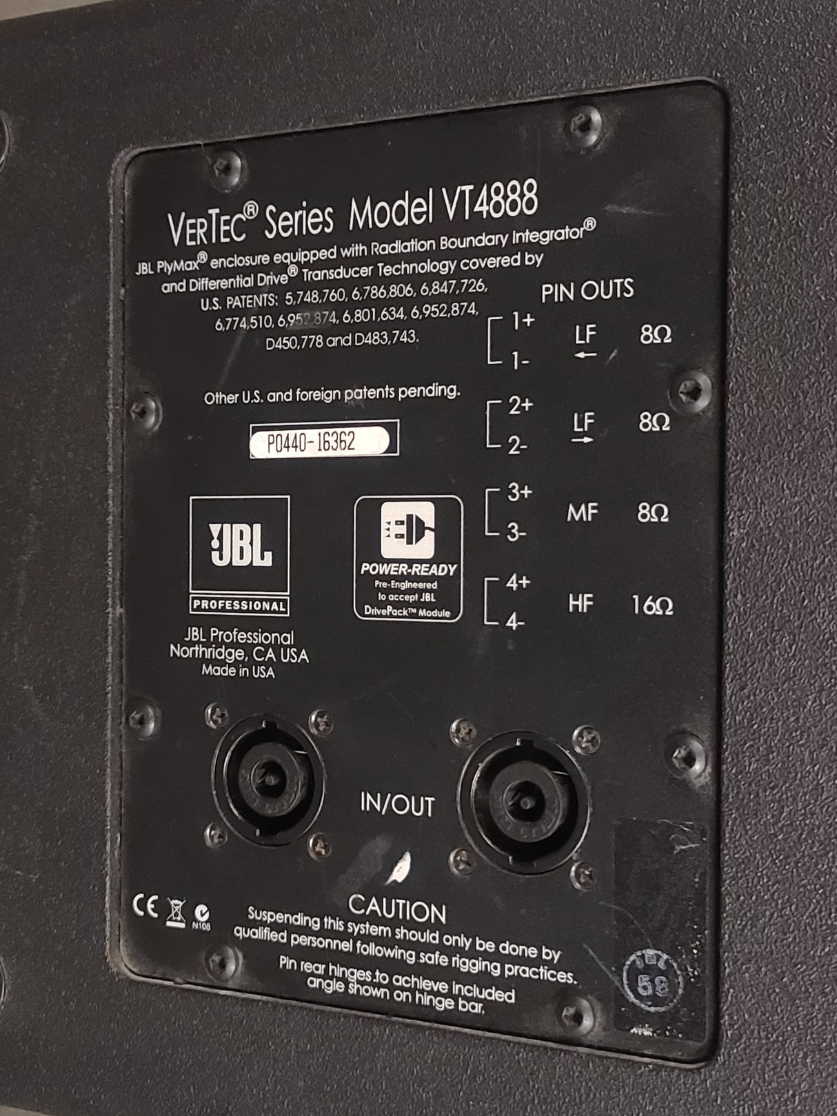 JBL VT4888 VerTec Series 3-Way Passive Line Array Speaker w/ Wheeled Dolly and Soft Cover