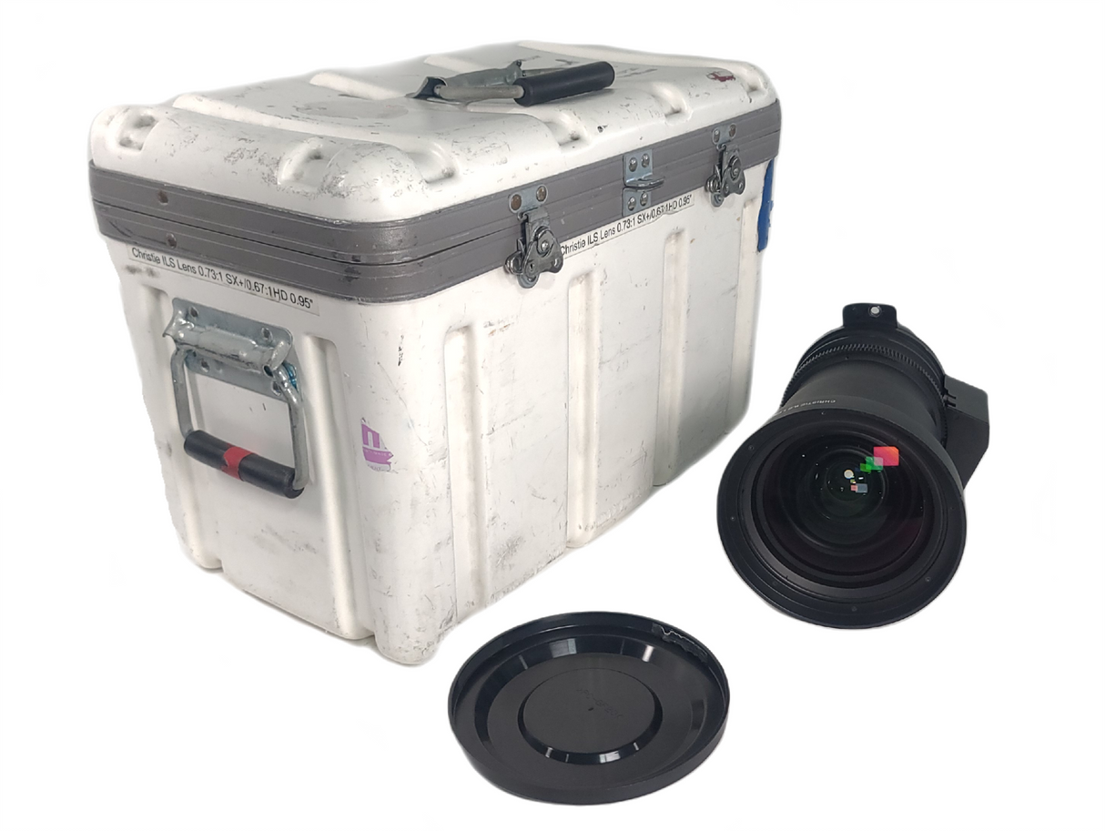 Christie 118-100110-XX ILS 3-Chip DLP Fixed Projector Lens, 0.73:1 SX+/ 0.67:1 HD 0.95" In Hard Carry Case
