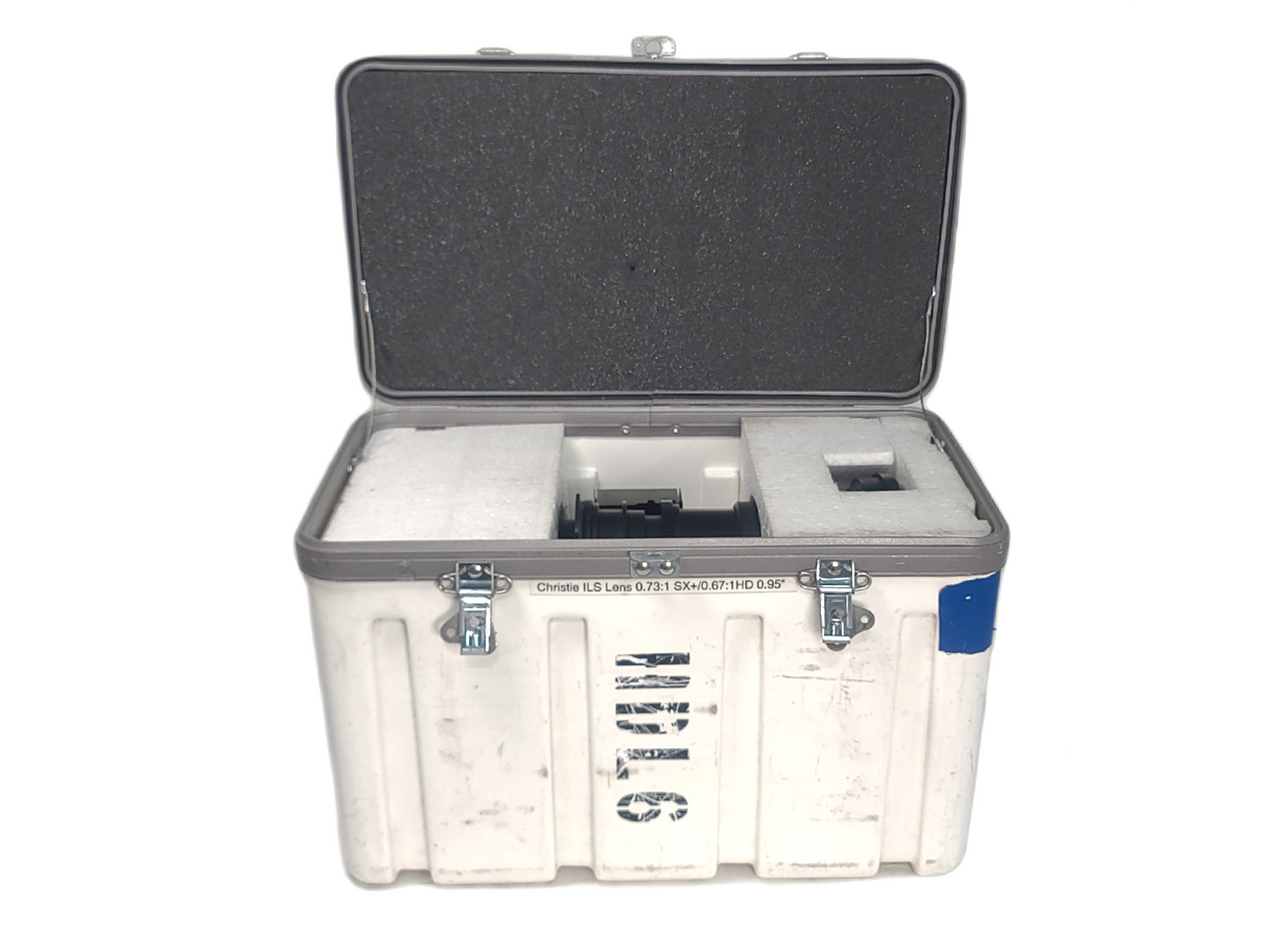 Christie 118-100110-XX ILS 3-Chip DLP Fixed Projector Lens, 0.73:1 SX+/ 0.67:1 HD 0.95" In Hard Carry Case
