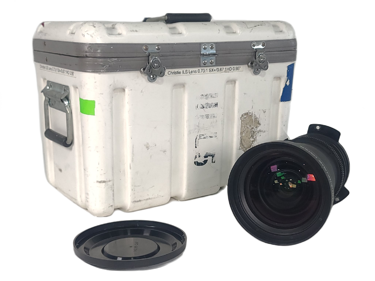 Christie 118-100110-XX ILS 3-Chip DLP Fixed Projector Lens, 0.73:1 SX+/ 0.67:1 HD 0.95" In Hard Carry Case