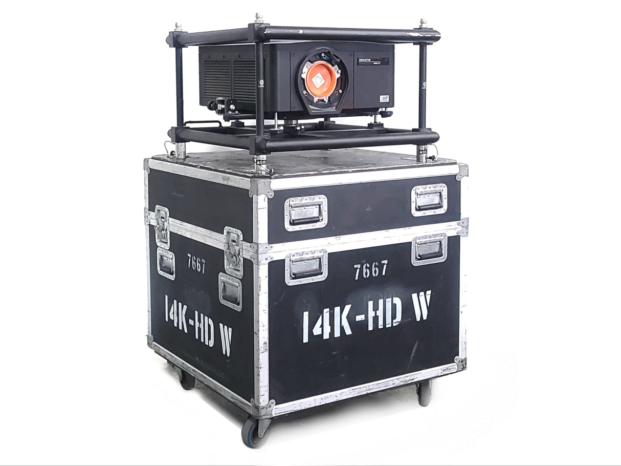 Christie HD6K-M 6,600 Lumens 1080P HD Conference Room Projector (Lamp Hours 1248 & 1248) [NO LENSES] in Wheeled Road Case