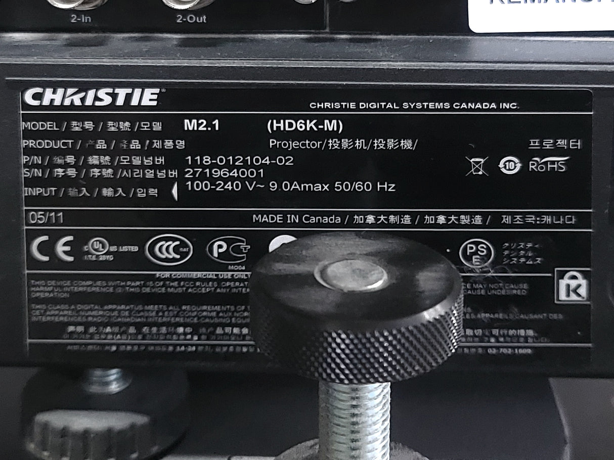 Christie HD6K-M 6,600 Lumens 1080P HD Conference Room Projector (Lamp Hours 1248 & 1248) [NO LENSES] in Wheeled Road Case