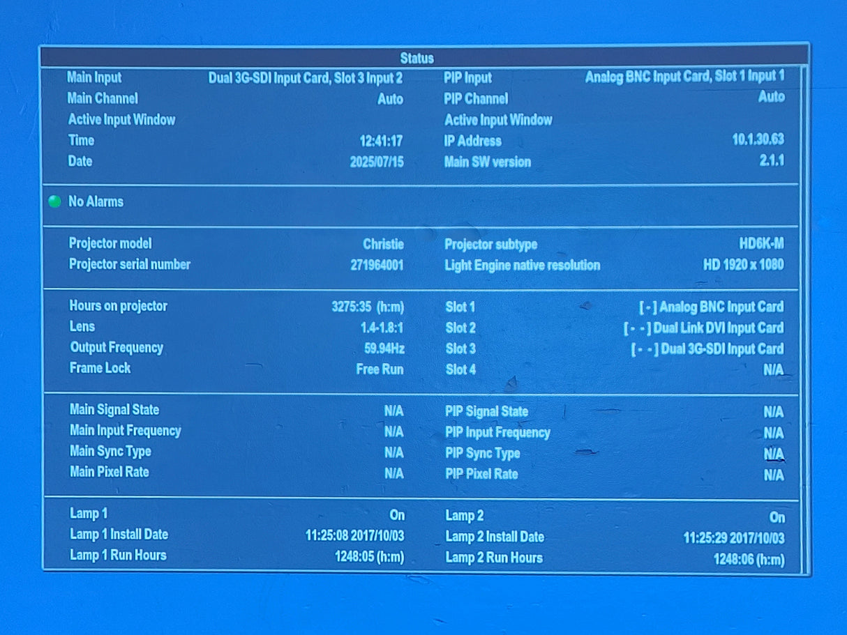 Christie HD6K-M 6,600 Lumens 1080P HD Conference Room Projector (Lamp Hours 1248 & 1248) [NO LENSES] in Wheeled Road Case