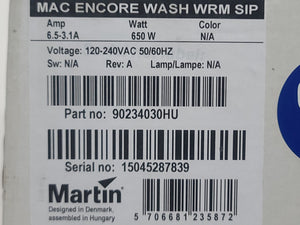 Martin Lighting Mac Encore Wash WRM Moving Head Light w/ SIP in Original Box (NEW)