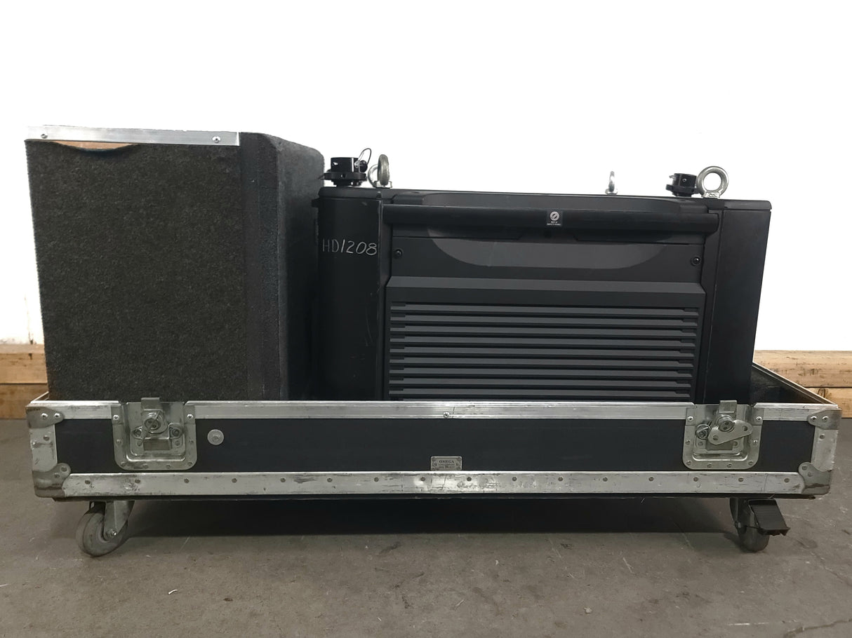 Christie Roadster HD12K 1080 HD 12000 Lumens 3-Chip DLP Digital Projector (Lamp Hours 686) w/ (2) Mounting Brackets, Remote and PSU Cable in Wheeled Road Case