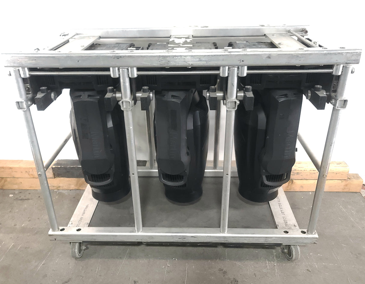 (3) Martin Viper Wash DX Moving Head Lights w/ Accessories in Steel Road Cage