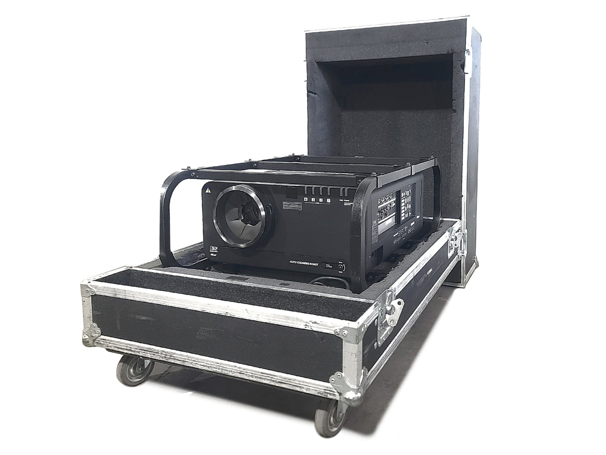 Panasonic PT-DZ12000U 12,000 Lumens WUXGA 3-Chip DLP Projector (Lamp Hours 1: 573, 2: 540, 3: 573, 4: 570) [NO LENS] in Wheeled Road Case