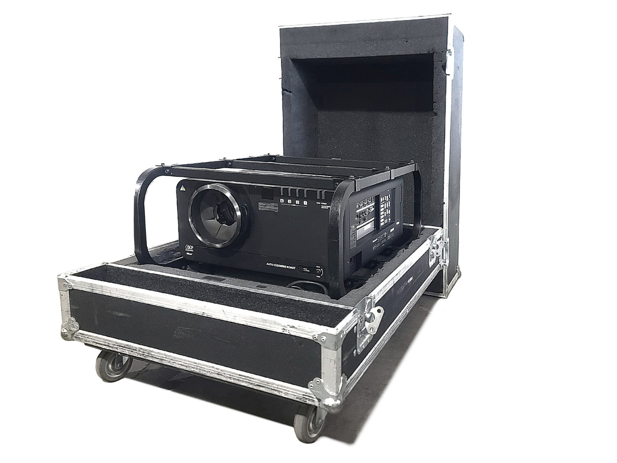Panasonic PT-DZ12000U 12,000 Lumens WUXGA 3-Chip DLP Projector (Lamp Hours 1: 59, 2: 59, 3: 59, 4: 599) [NO LENS] in Wheeled Road Case