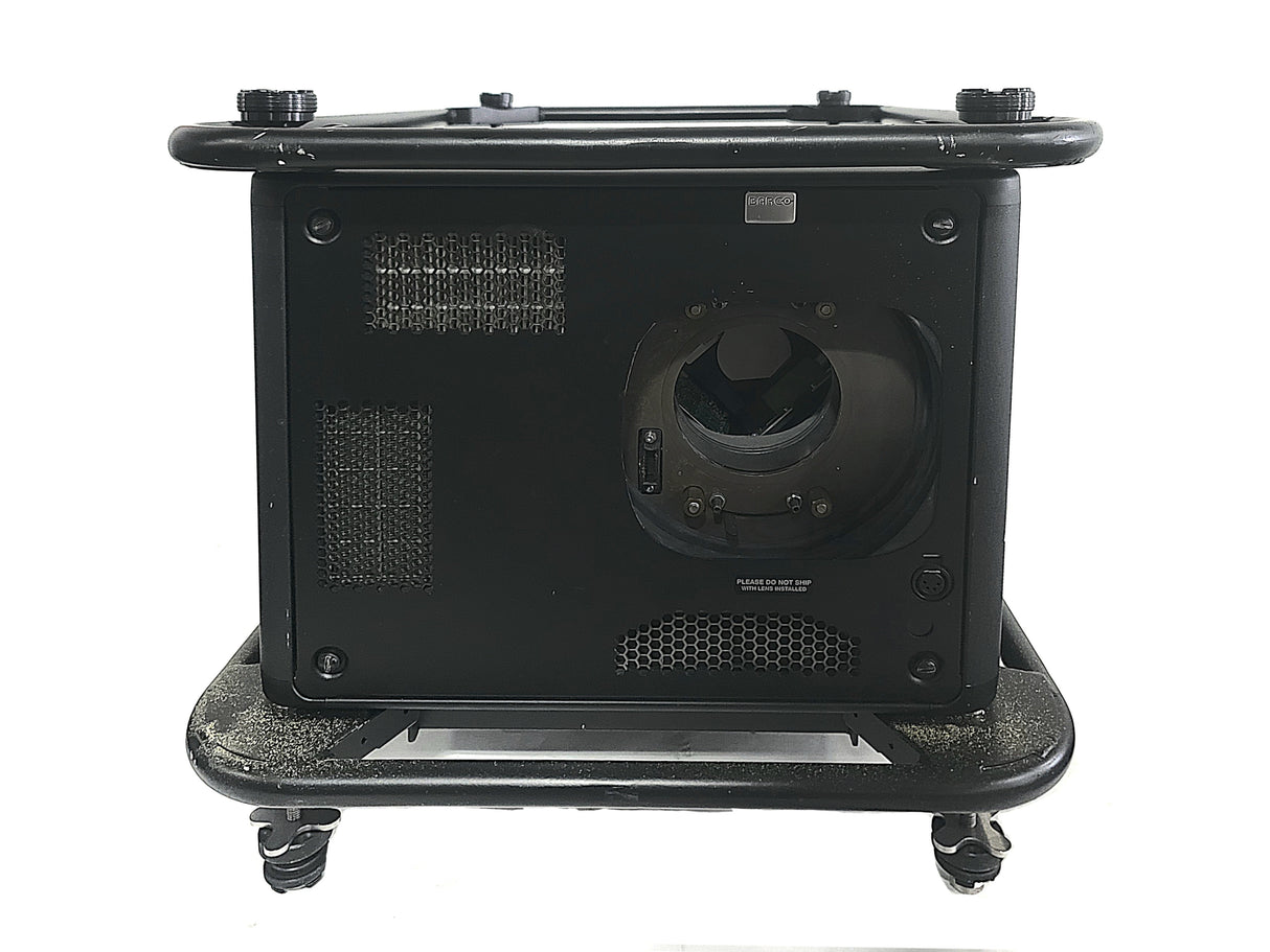 Barco HDX-W18 16,500 Lumens WUXGA 3-Chip DLP Projector (Lamp Hours 682) w/ (4) Mounting Brackets, Remote, Spare Lamp & PSU Cable in Wheeled Road Case [NO LENSE]