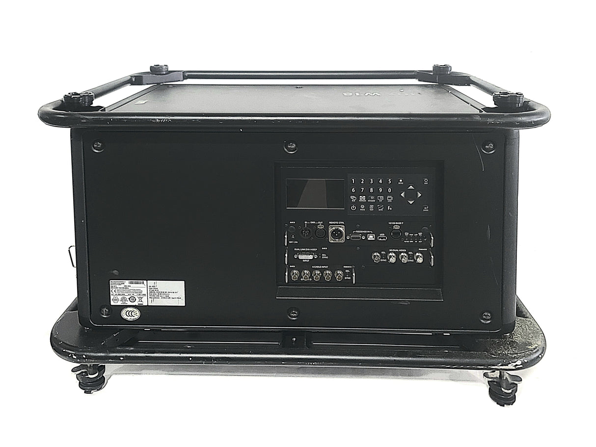 Barco HDX-W18 16,500 Lumens WUXGA 3-Chip DLP Projector (Lamp Hours 682) w/ (4) Mounting Brackets, Remote, Spare Lamp & PSU Cable in Wheeled Road Case [NO LENSE]