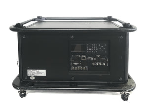 Barco HDX-W18 16,500 Lumens WUXGA 3-Chip DLP Projector (Lamp Hours 682) w/ (4) Mounting Brackets, Remote, Spare Lamp & PSU Cable in Wheeled Road Case [NO LENSE]