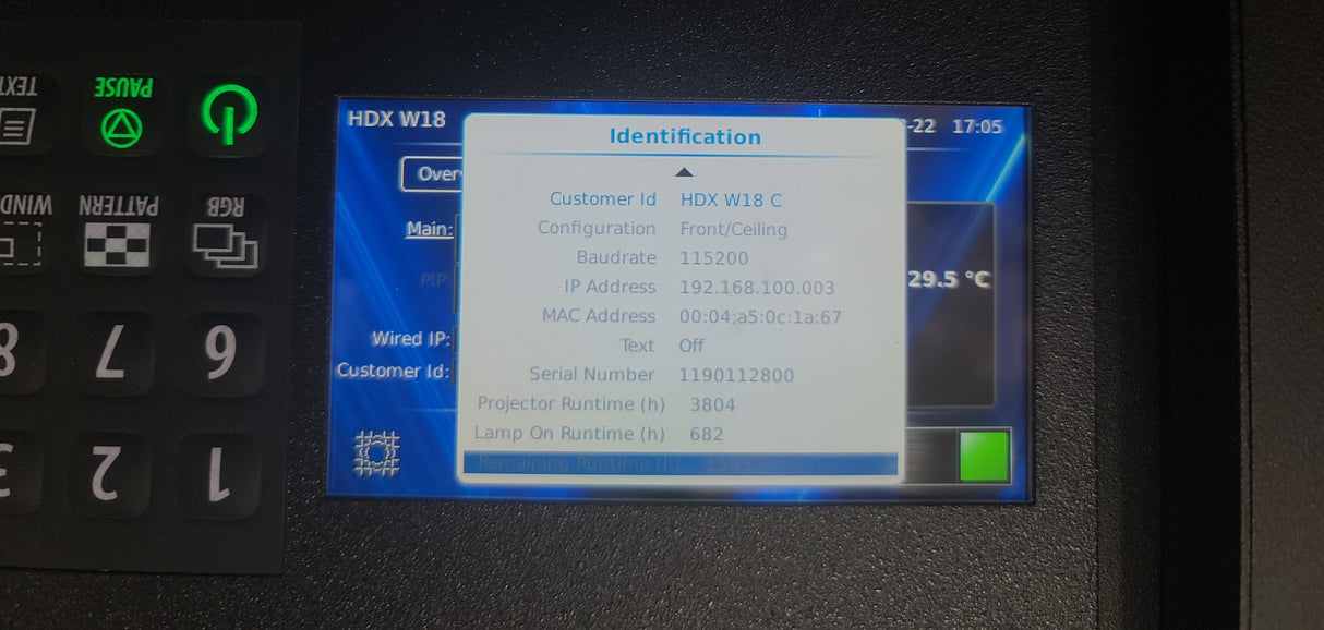 Barco HDX-W18 16,500 Lumens WUXGA 3-Chip DLP Projector (Lamp Hours 682) w/ (4) Mounting Brackets, Remote, Spare Lamp & PSU Cable in Wheeled Road Case [NO LENSE]